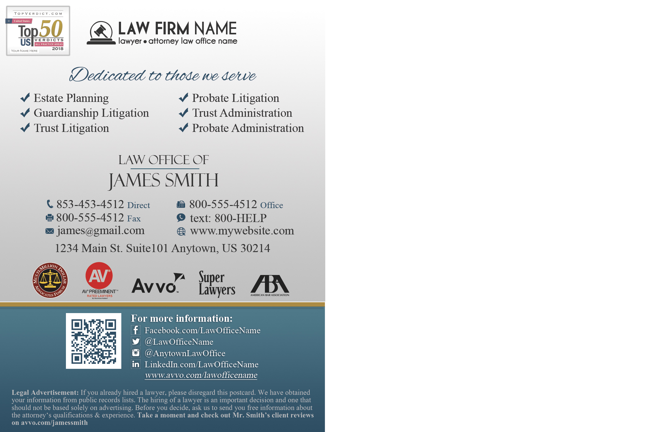 Lawyer Postcards, Law Firm Postcards, Attorney Postcards, Legal Postcards, Law Office Postcards, Criminal Defense Postcards, Personal Injury Postcards, Medical Malpractice Postcards, Auto Accidents Postcards